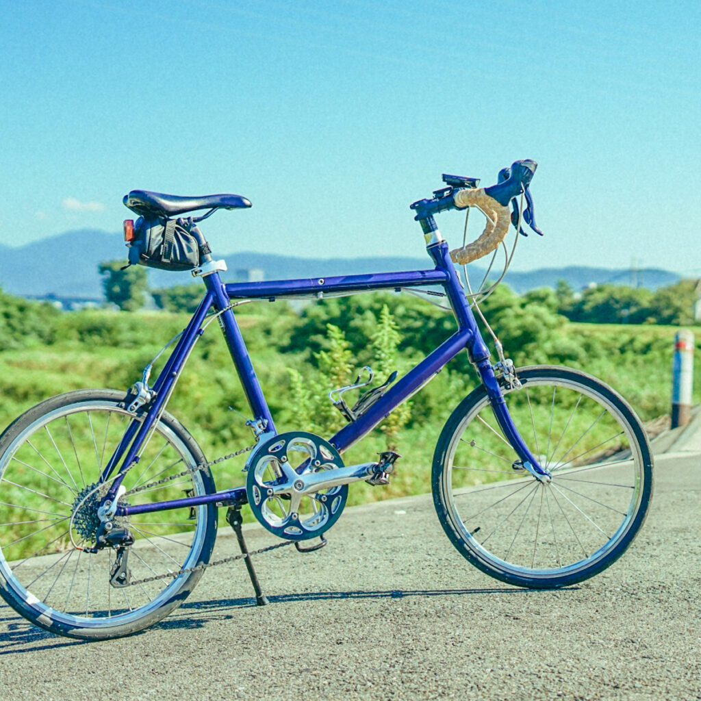 紫に塗装された自転車